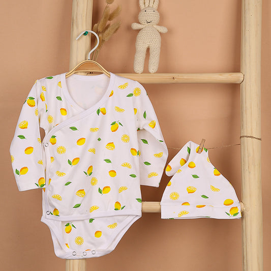 Kids Organic Cotton Front Open Onesie With Cap | Lemon
