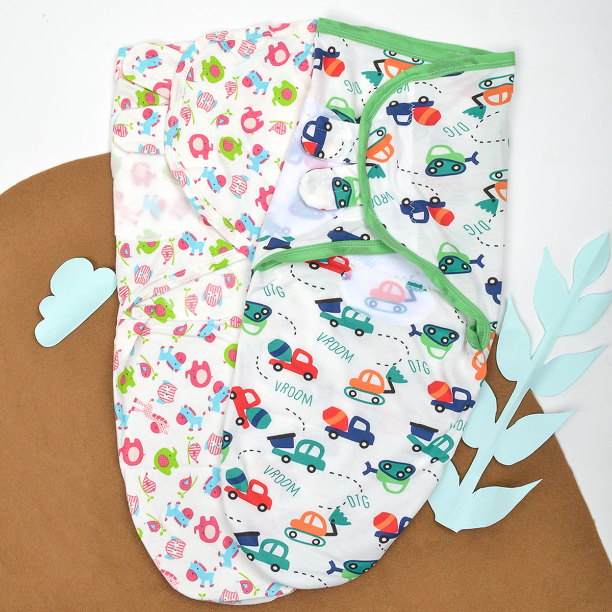 Baby Swaddle Adjustable Infant wrap- 0-3 Months -Pack of 2 -Car-Elephant