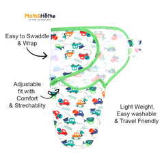 Baby Swaddle Adjustable Infant wrap- 0-3 Months -Pack of 2 -Car-Elephant