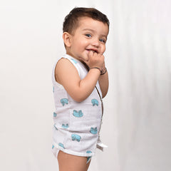 Moms Home Baby Unisex Organic Cotton Muslin Jhabla & Nappy - Cute Elephant - Set of  1
