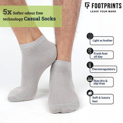 FOOTPRINTS Unisex Solid Cotton Ankle Low -Length Socks -Pack Of 3