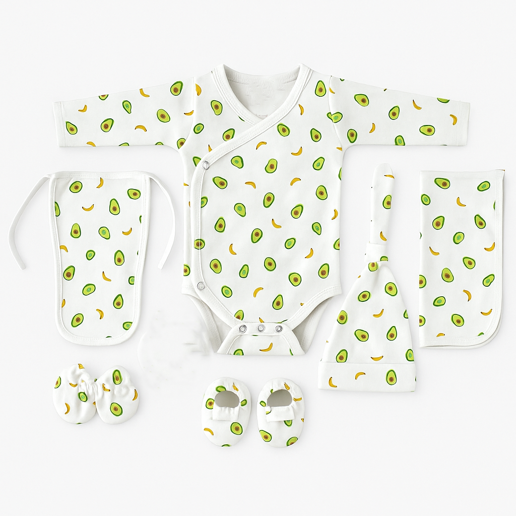 Organic Cotton Baby Clothing Set |  Baby Essential Clothes For Boys & Girls | Baby Shower Gift Hamper | 0-6 Months | Avocado | Pack of 6
