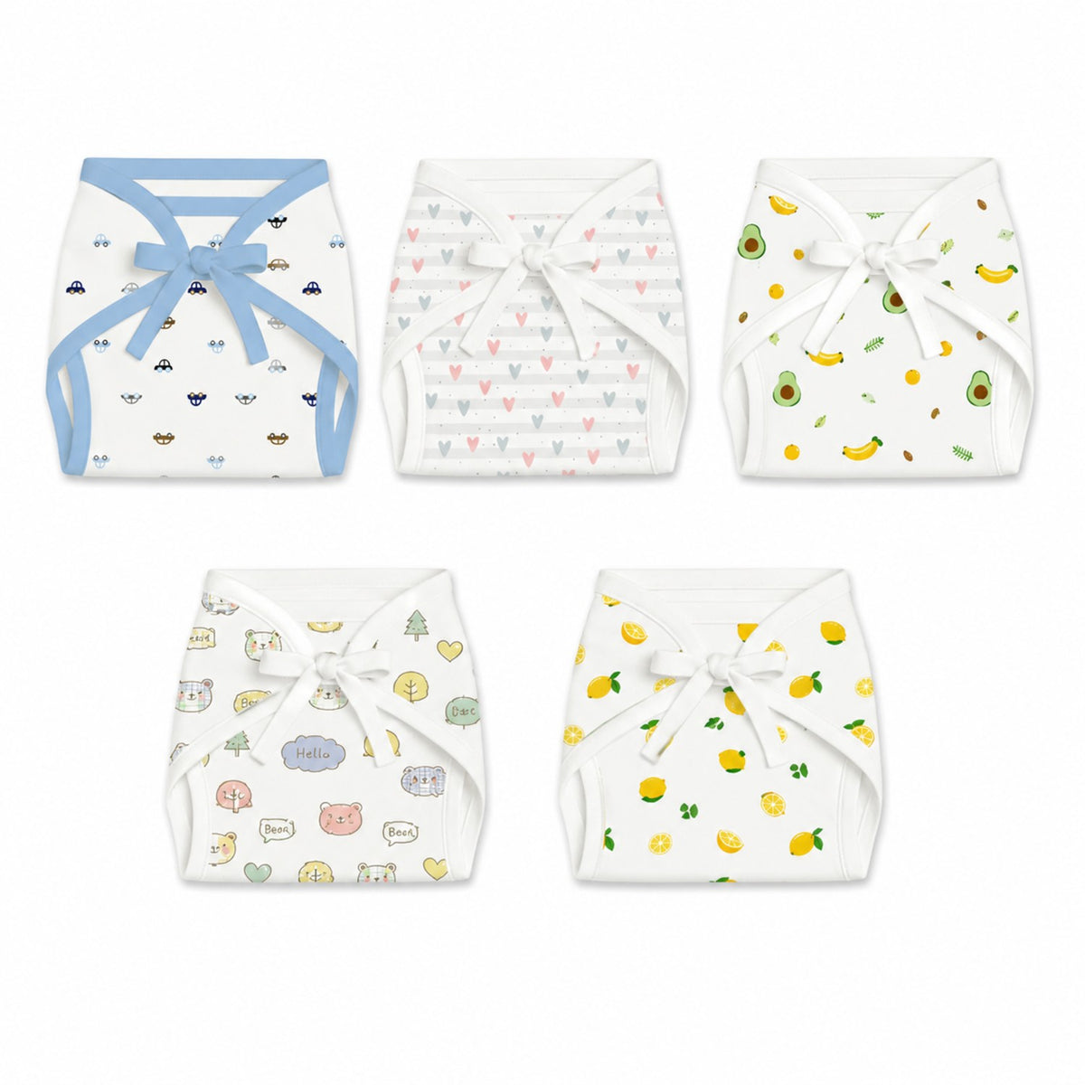 Printed Cushioned Nappies Combo | Organic Cotton Nappies For New Born Baby | 0-6 Months | Mixed Design/ Print | Pack of 5