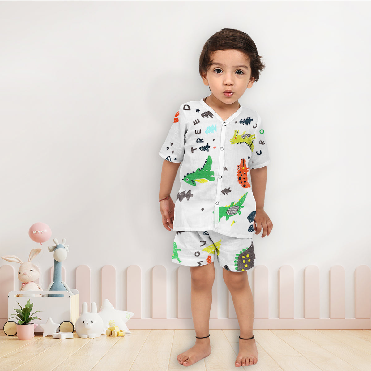 Kids Organic Cotton Muslin Co-Ord Set | Shirt & Shorts | Dinopark