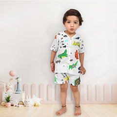 Kids Organic Cotton Muslin Co-Ord Set | Shirt & Shorts | Dinopark
