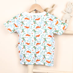 Kids Organic Cotton Co-Ord Set | T-Shirt & Shorts- Orange | Dino