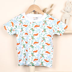 Kids Organic Cotton Co-Ord Set | T-Shirt & Shorts- Orange | Dino
