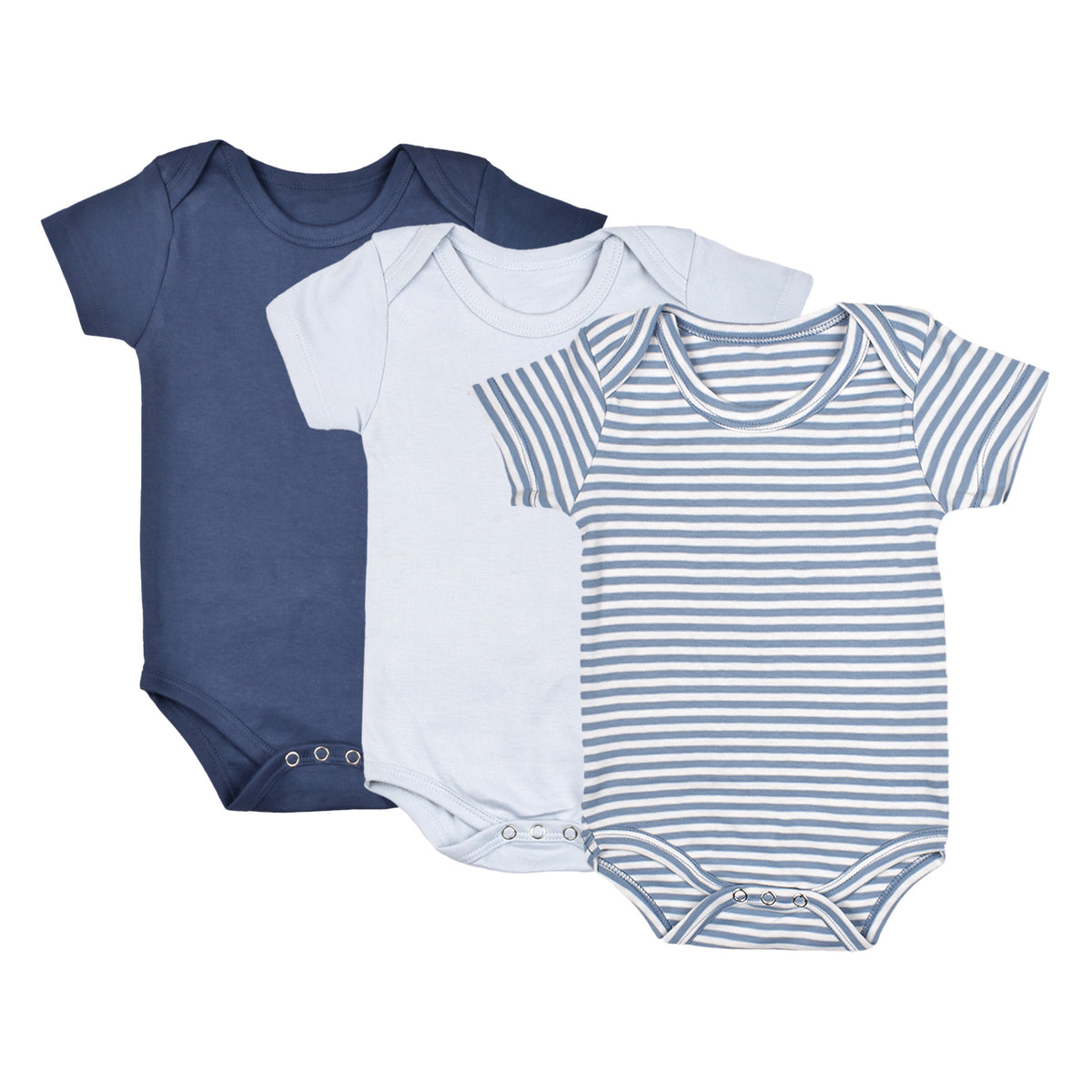 Baby Soft Organic cotton Unisex  Onesie/BodySuit - Navy, Sky Blue & Dark Blue Striped - Pack of 3
