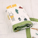 Baby Muslin 6 Layer Muslin blanket Cum Towel- 100X100 CM | 0-3 Years | Green Jungle