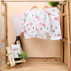 Baby Unisex Organic Cotton Muslin Full Sleeves Jhabla & Payjama | Flamingo | Set of 1