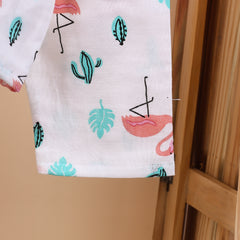 Baby Unisex Organic Cotton Muslin Full Sleeves Jhabla & Payjama | Blue Whale, Flamingo | Set of 2