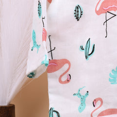 Baby Unisex Organic Cotton Muslin Full Sleeves Jhabla & Payjama | Flamingo | Set of 1