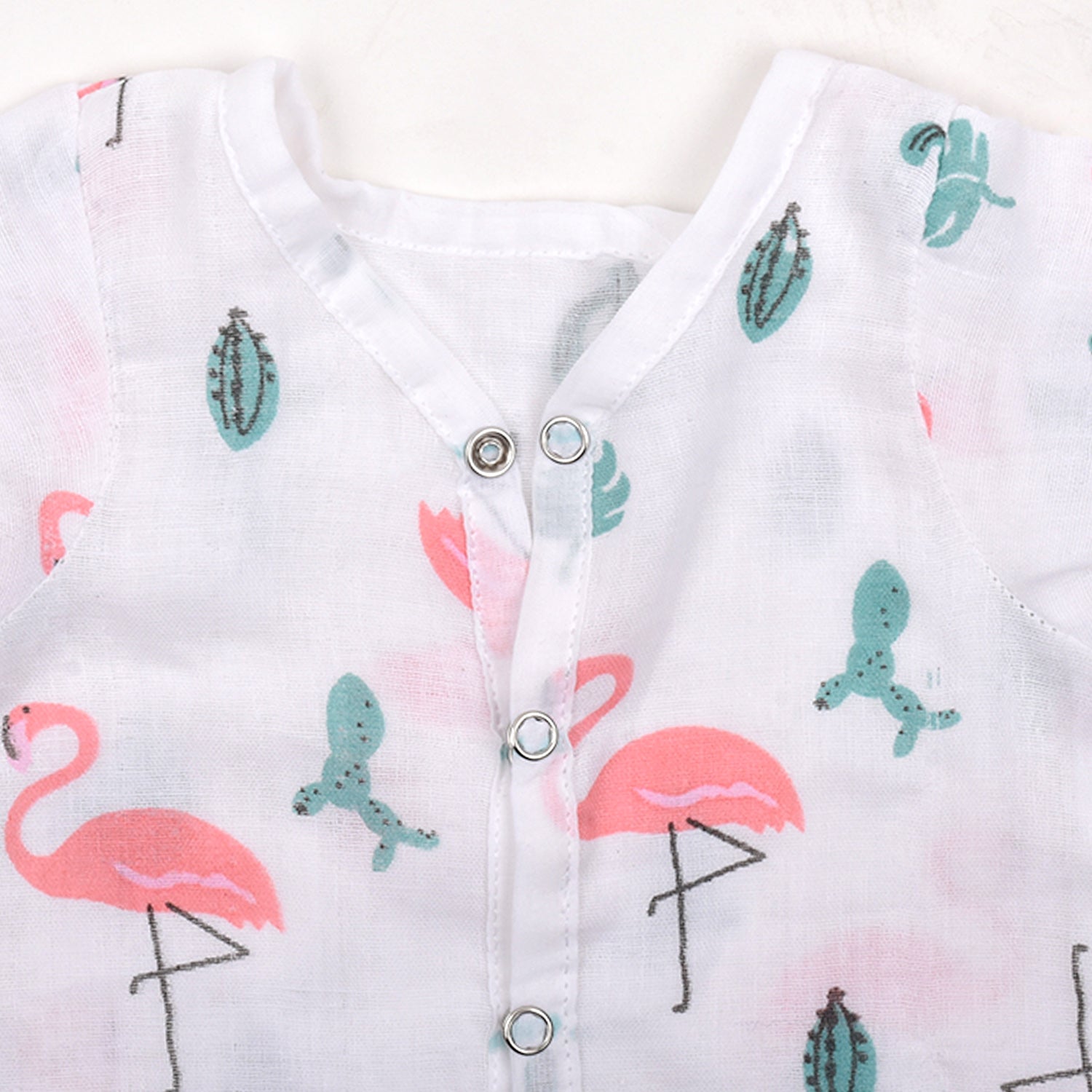 Moms Home Baby Unisex Organic Cotton Muslin Full Sleeves Jhabla & Payjama- Flamingo - Set of 1