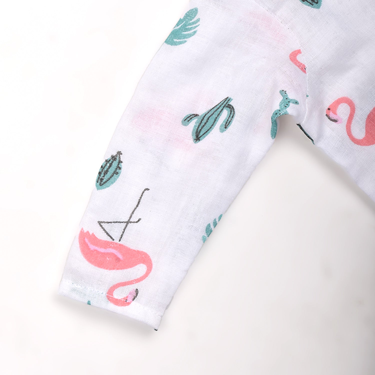 Moms Home Baby Unisex Organic Cotton Muslin Full Sleeves Jhabla & Payjama- Flamingo - Set of 1