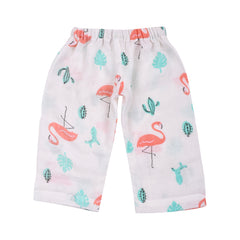 Moms Home Baby Unisex Organic Cotton Muslin Full Sleeves Jhabla & Payjama- Flamingo - Set of 1