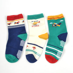Baby Organic Cotton Antiskid Aircraft Detailed Socks - Multi Colour - Pack of 6