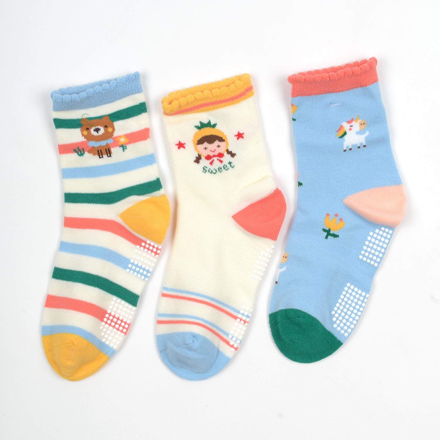 Baby Organic Cotton Antiskid Cute Detailed Socks - Multi Colour - Pack of 6