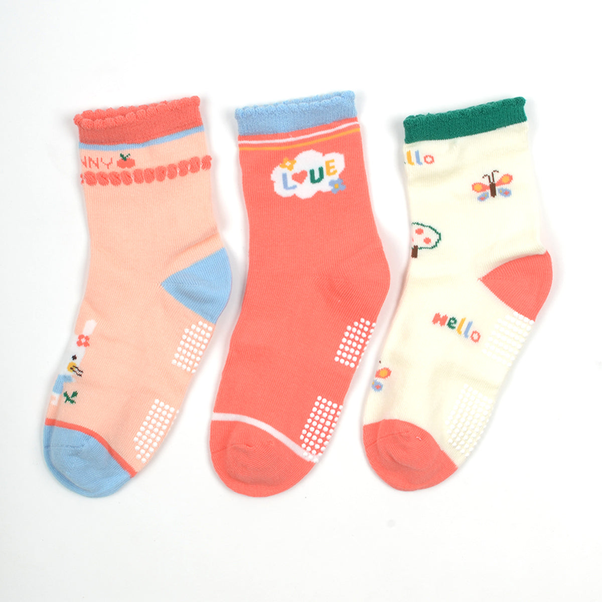 Baby Organic Cotton Antiskid Cute Detailed Socks - Multi Colour - Pack of 3