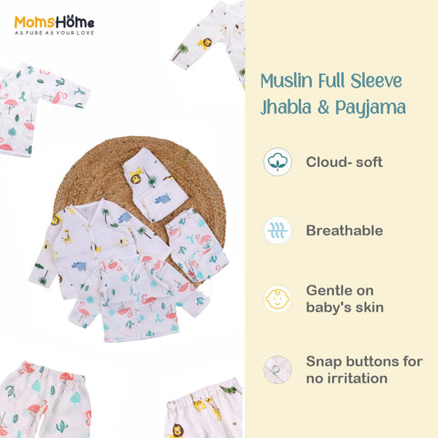 Bhaakur Organic Cotton Full Sleeves Jhabla with Two Pyjamas