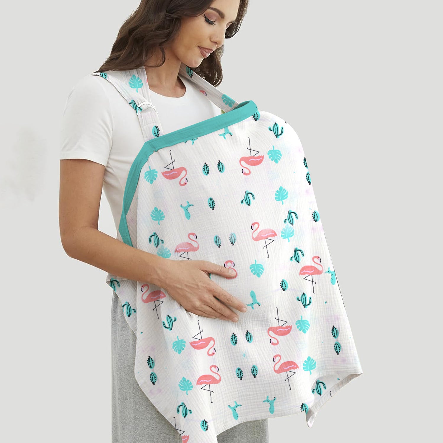 Organic Cotton Muslin Nursing Cover For Breastfeeding Feeding Apron - Flamingo