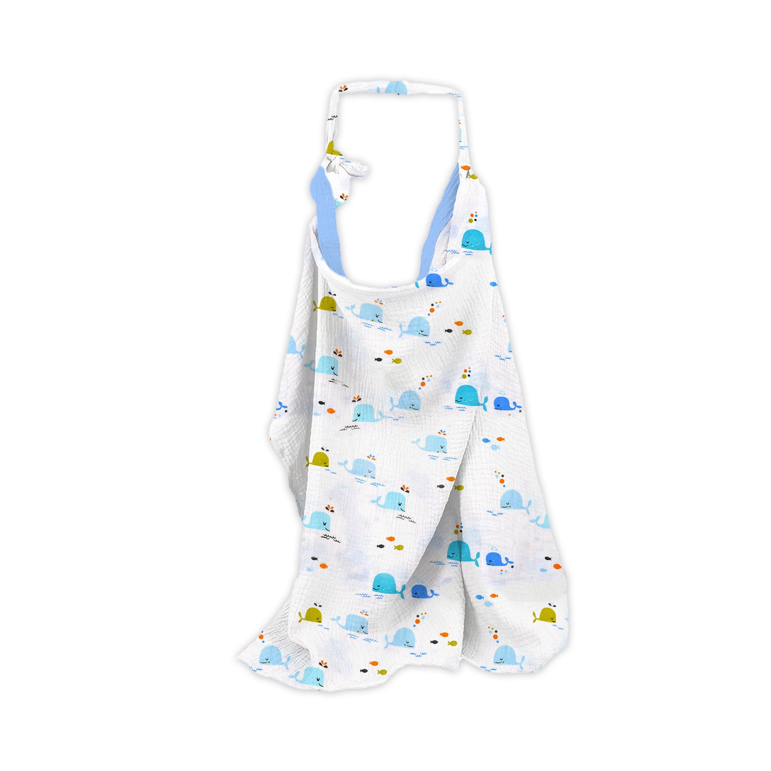 Organic Cotton Muslin Nursing Cover For Breastfeeding Feeding Apron - Blue Whale