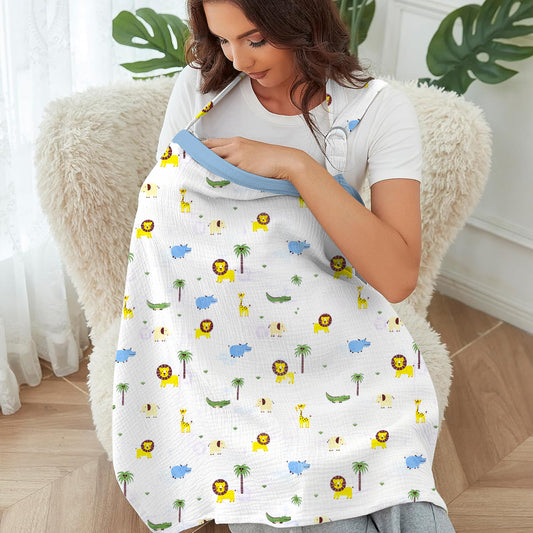 Organic Cotton Muslin Nursing Cover For Breastfeeding Feeding Apron - Lion