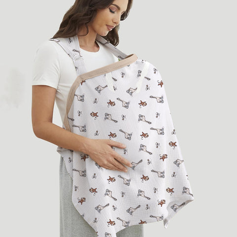Organic Cotton Muslin Nursing Cover For Breastfeeding Feeding Apron - Jungle