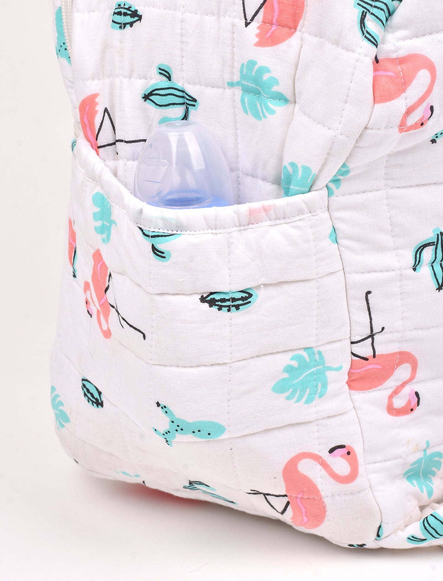 Baby Organic Cotton Muslin Travel Bag- Diaper Multipurpose Carry bags for Mothers- Flamingo
