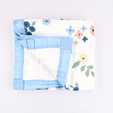 Baby Muslin 6 Layer Muslin blanket Cum Towel- 100X100 CM | 0-3 Years | Blue Flower
