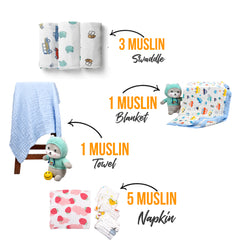 BABY UNISEX SUPERSOFT ORGANIC COTTON MUSLIN -10 PIECES GIFT SET