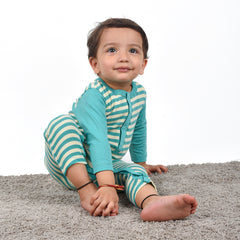 Moms Home Organic Cotton Baby Full Length Romper Cum Sleepsuits - Green - Pack of 1