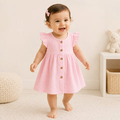 Organic Cotton Girls Frock | Comfortable & Stylish Ribbed Frock For Toddlers | Pack of 1