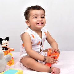 Moms Home Baby Unisex Organic Cotton Muslin Jhabla & Nappy - Icecream - Set of  1