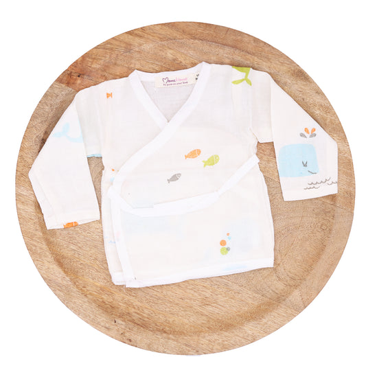 Kids Muslin Front Open Kimono | Blue Whale