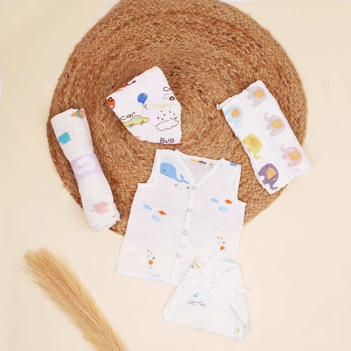 Newborn  Unisex Baby Muslin essential Combo - Multicolor  - 5 Items