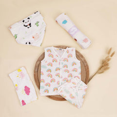 Newborn  Unisex Baby Muslin essential Combo - Multicolor  - 5 Items