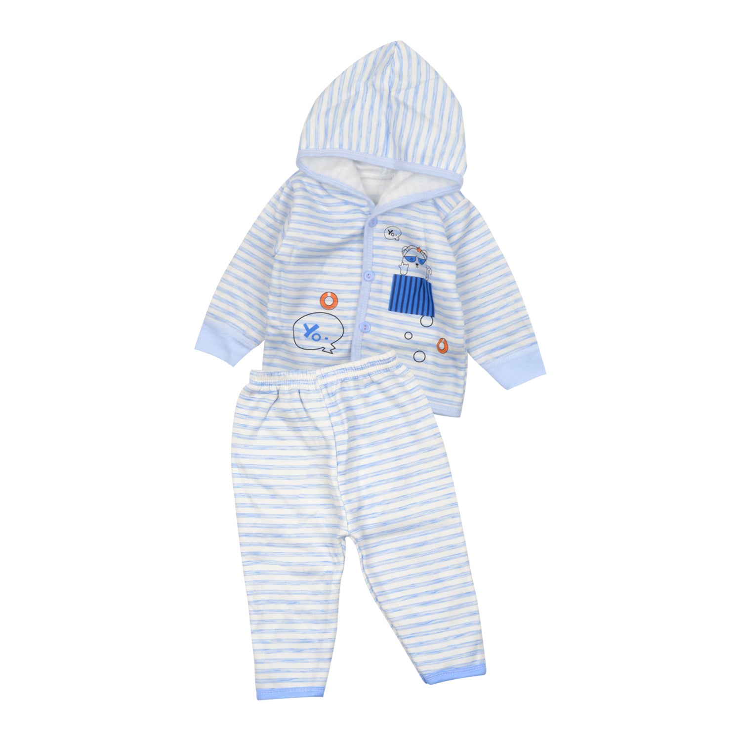 Baby Organic Cotton Hoody Warm Co-ord Set- Blue | 3-6 Months | Cat