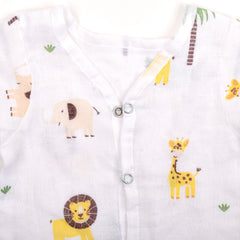 Moms Home Baby Unisex Organic Cotton Muslin Full Sleeves Jhabla & Payjama- Lion - Set of 1