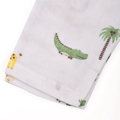 Moms Home Baby Unisex Organic Cotton Muslin Full Sleeves Jhabla & Payjama- Lion - Set of 1
