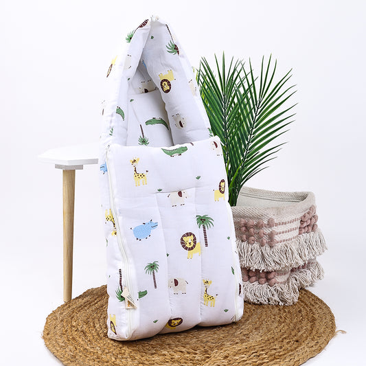 Moms Home Baby Organic Cotton Muslin Sleeping cum Carrying Nest Bag- Jungle Safari 0-3 Months