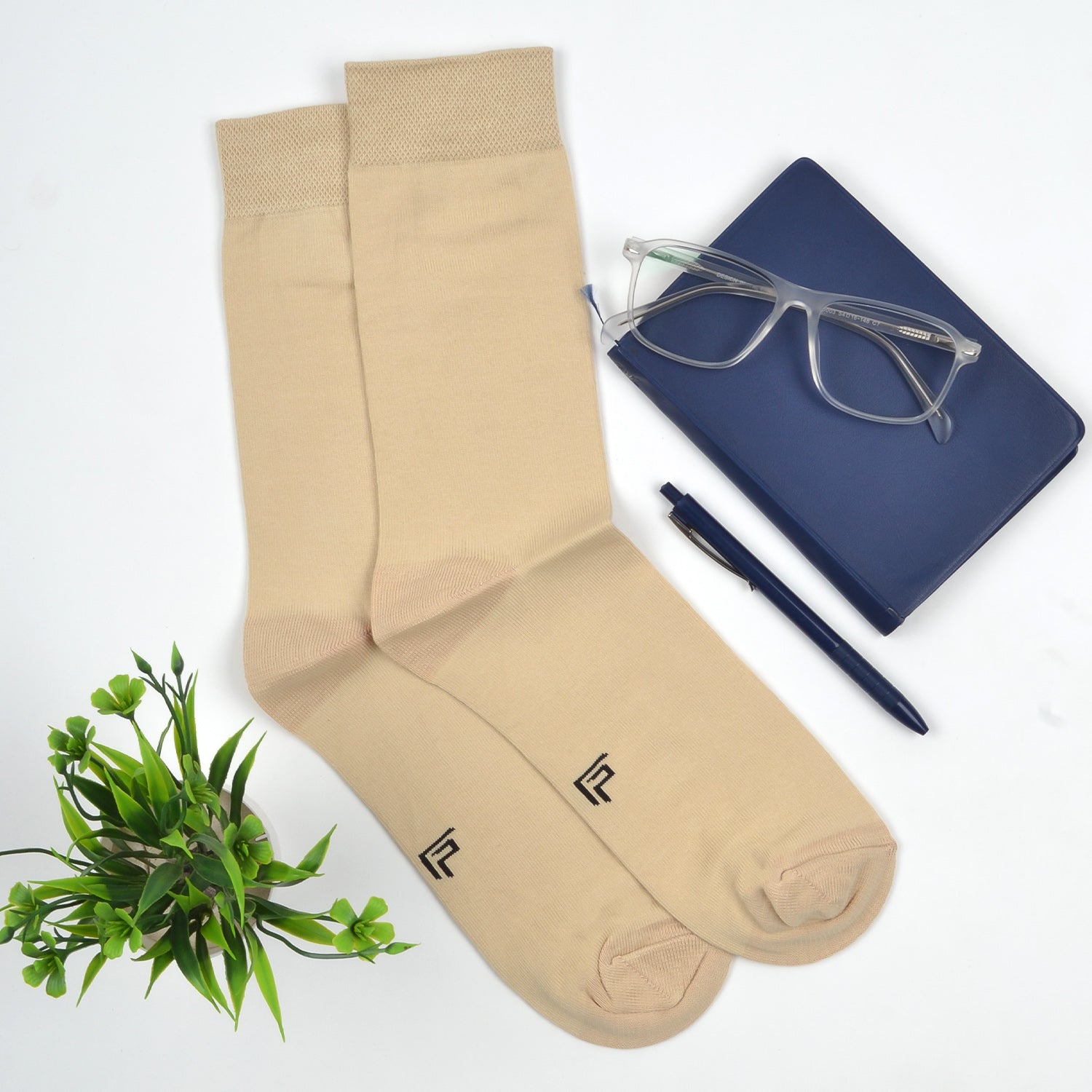 Footprints Men's Formal Organic Cotton & Bamboo Odour free Socks | Beige