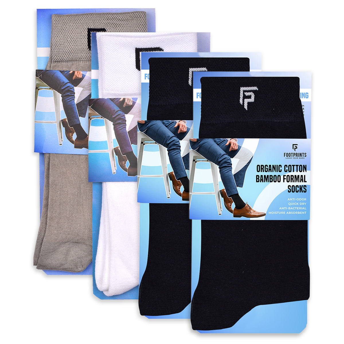 Footprints Men's Formal Organic Cotton & Bamboo Odour free Socks | Pack of 4