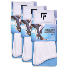 Footprints Men's Formal Organic Cotton & Bamboo Odour free Socks White Pack Of 3