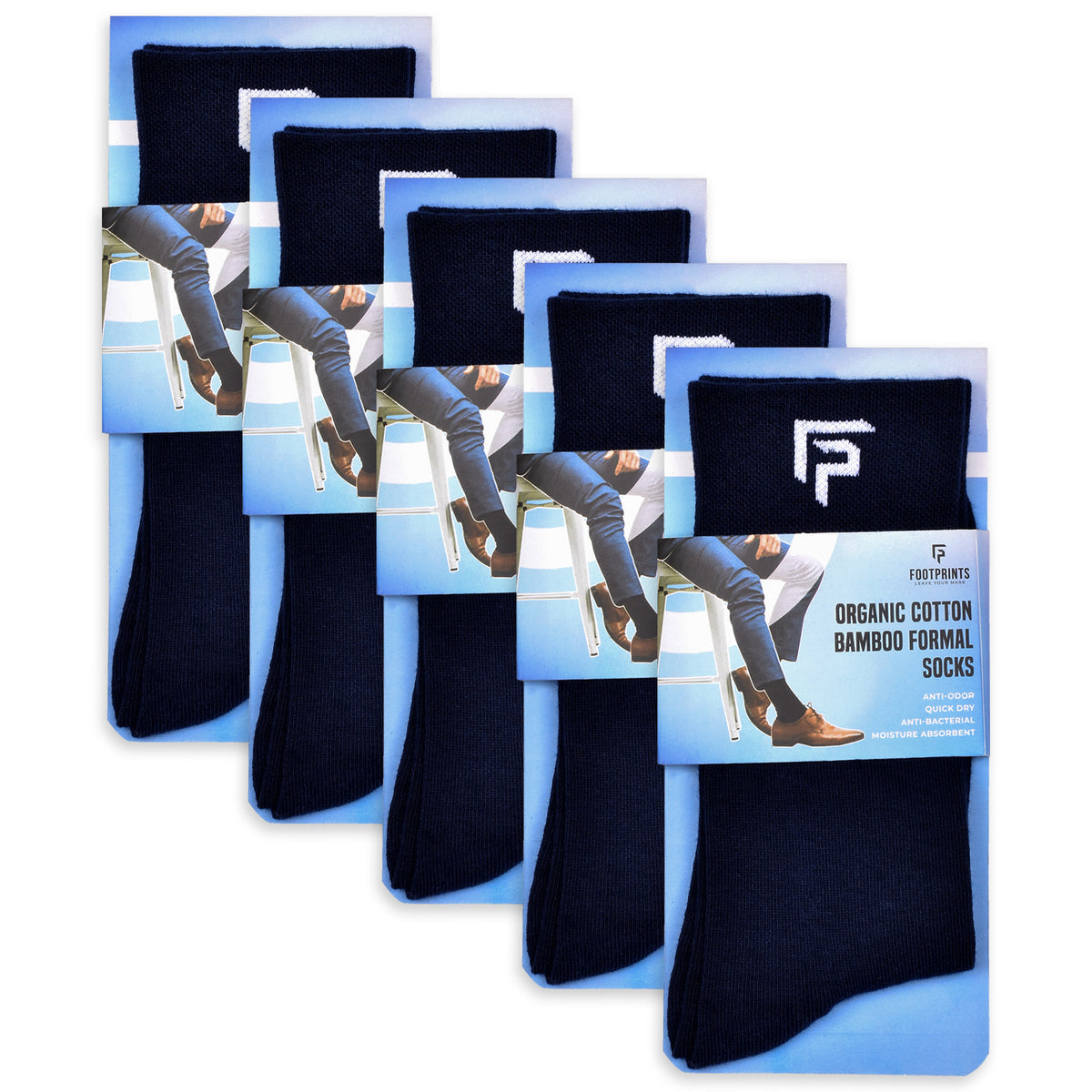 Footprints Men's Formal Organic Cotton & Bamboo Odour free Socks Navy Pack Of 5