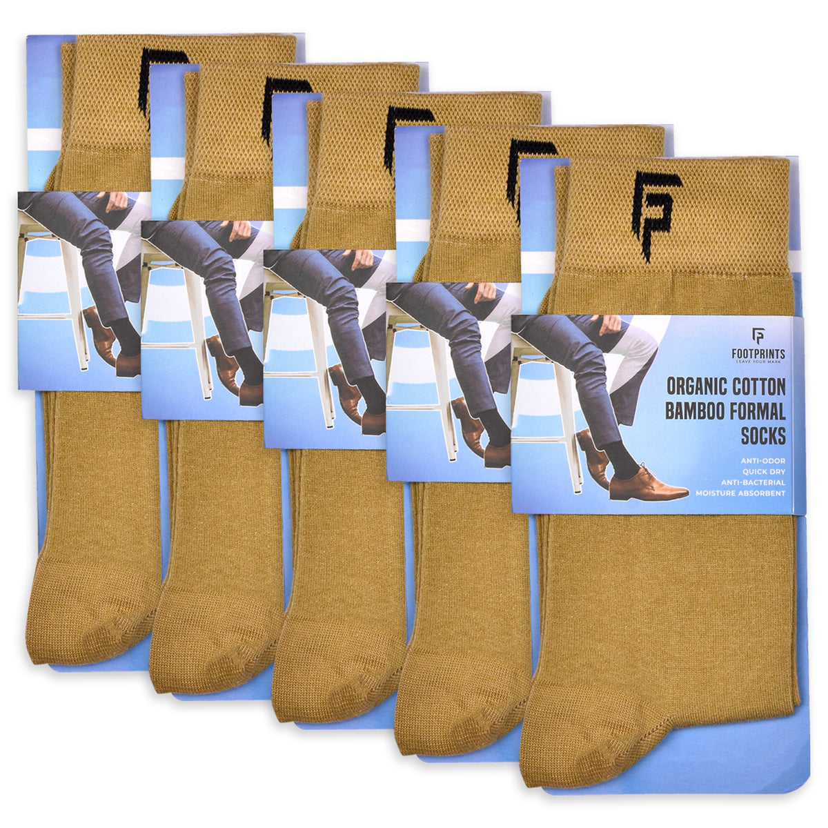 Footprints Men's Formal Organic Cotton & Bamboo Odour free Socks Khaki