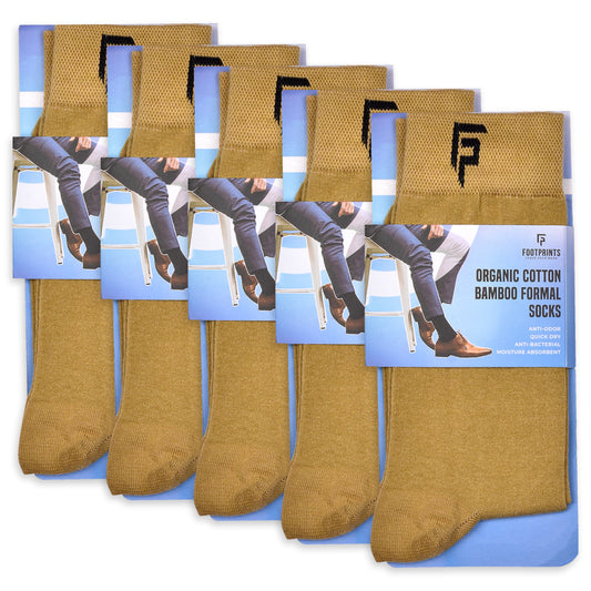 Footprints Men's Formal Organic Cotton & Bamboo Odour free Socks Khaki