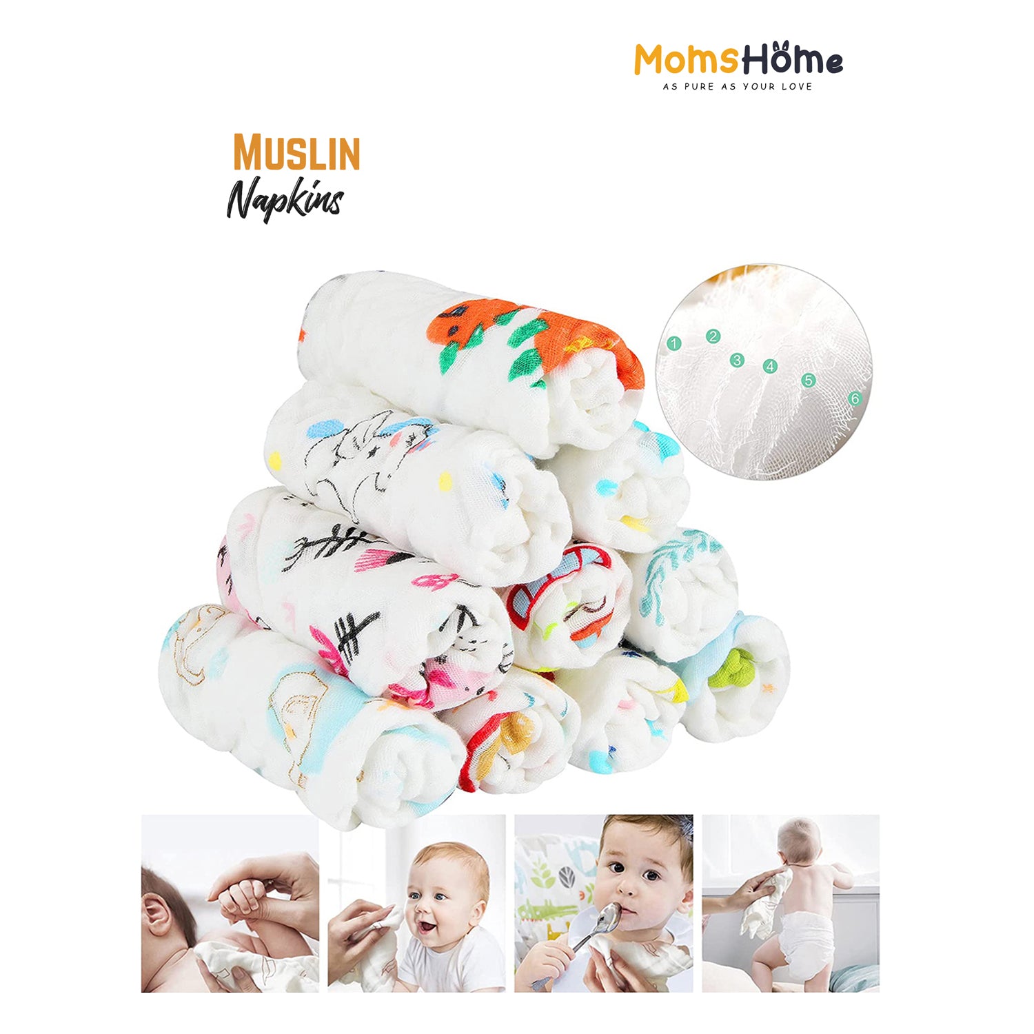 Moms Home Kids Set Of 10 Multicoloured Printed Organic Cotton Gift Set