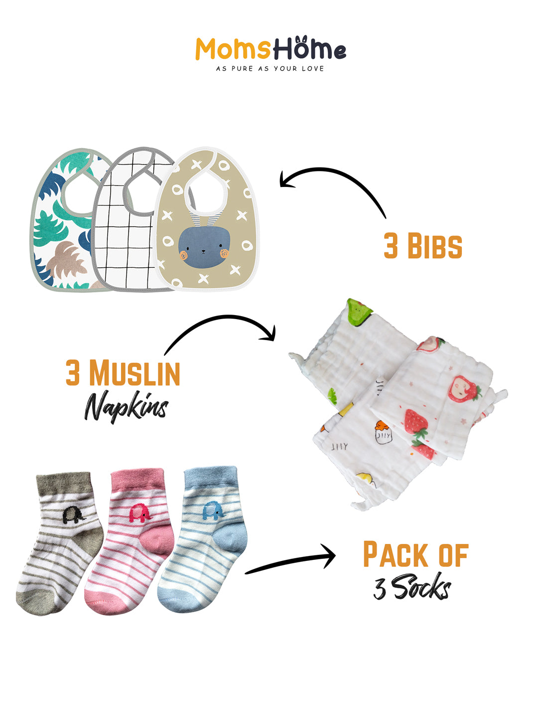Moms Home Infants White Printed Organic Cotton 9-Piece Baby Apparel Gift Set