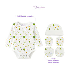 Organic Cotton Newborn Baby Clothing Set | Baby Shower Gift Hamper | Kimono Onesie & Cap, Mittens, Botties Set | 0-6 Months | Pack of 4