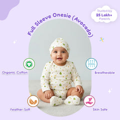Organic Cotton Newborn Baby Clothing Set | Baby Shower Gift Hamper | Kimono Onesie & Cap, Mittens, Botties Set | 0-6 Months | Pack of 4